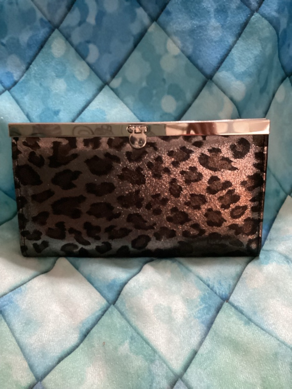 Buxton Leopard Print Metallic Clutch - Brown/Black with Silver Trim